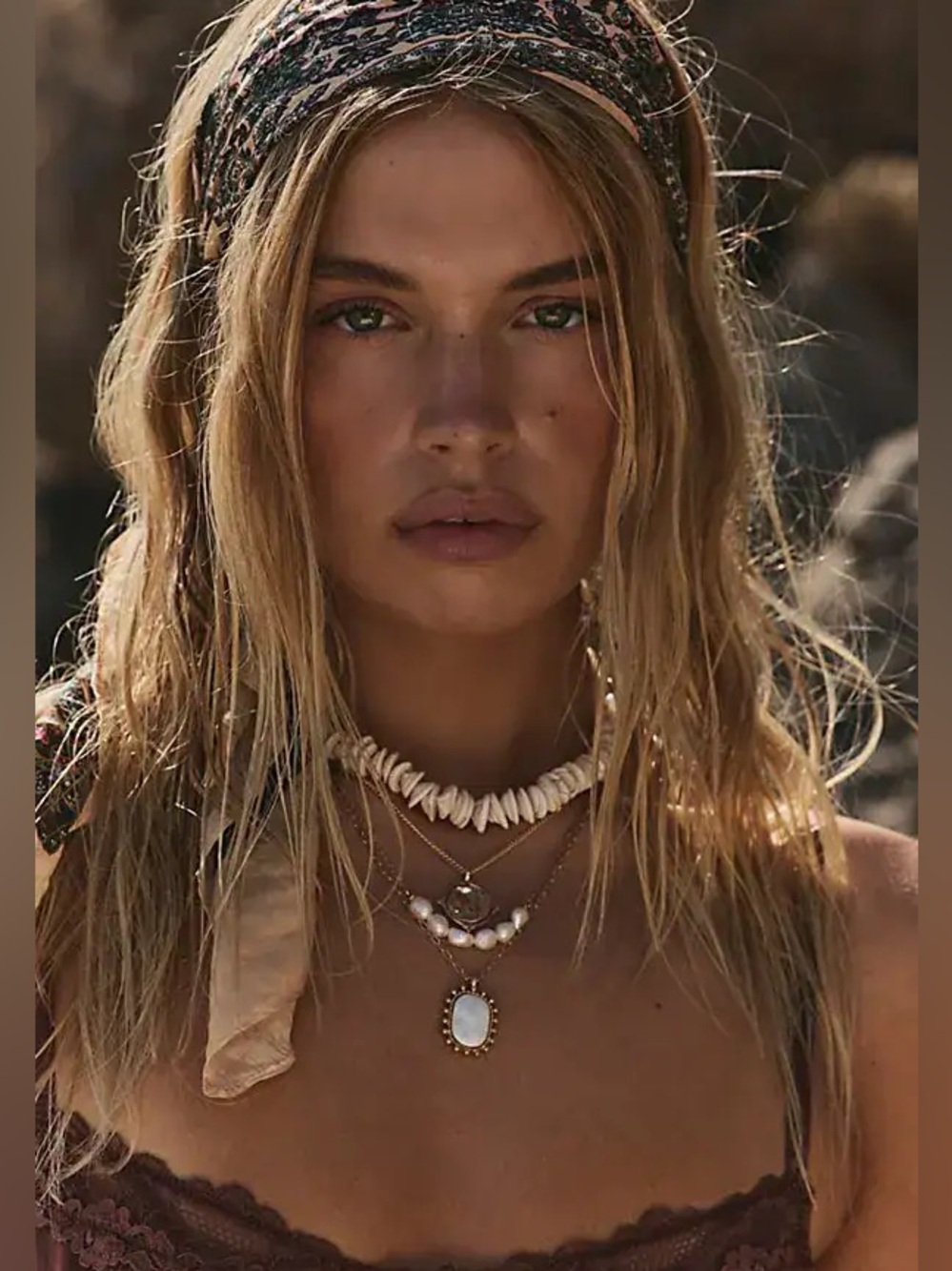 Free People Layered Shell and Pendant Necklace Set in White and Gold